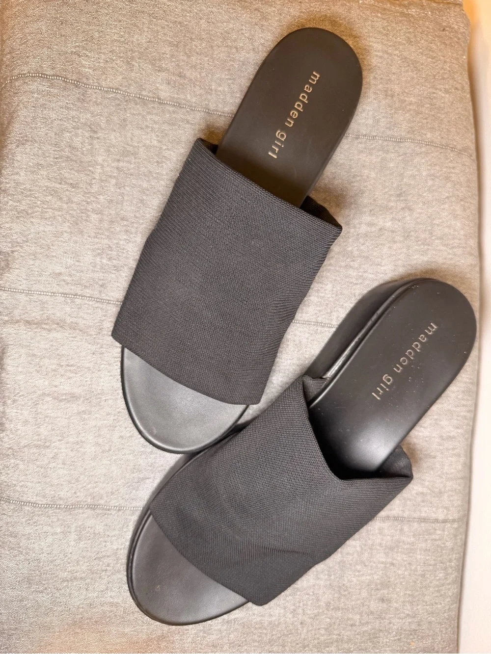 Madden Girl Black Platform Wedge Slides